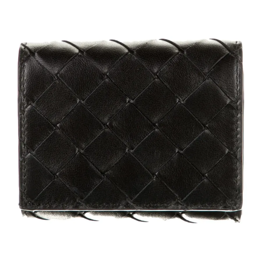 Bottega Veneta Small Wallet Black Intrecciato Weave Leather