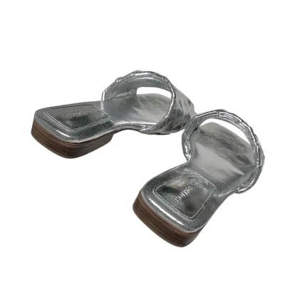 Bottega Veneta Parco Mule In Silver/Gold Intrecciato Leather Flat Mule Sandal