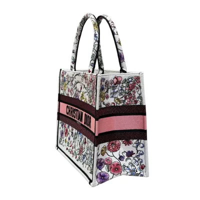 Dior Medium Book Tote White Multicolor Florilegio Embroidery