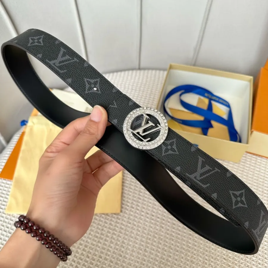 Louis Vuitton Women's Diamonds Nautical Buckle Reversible Belt In Black/Brown Calfskin And Monogram Canvas With Gold/Silver Hardware 35mm