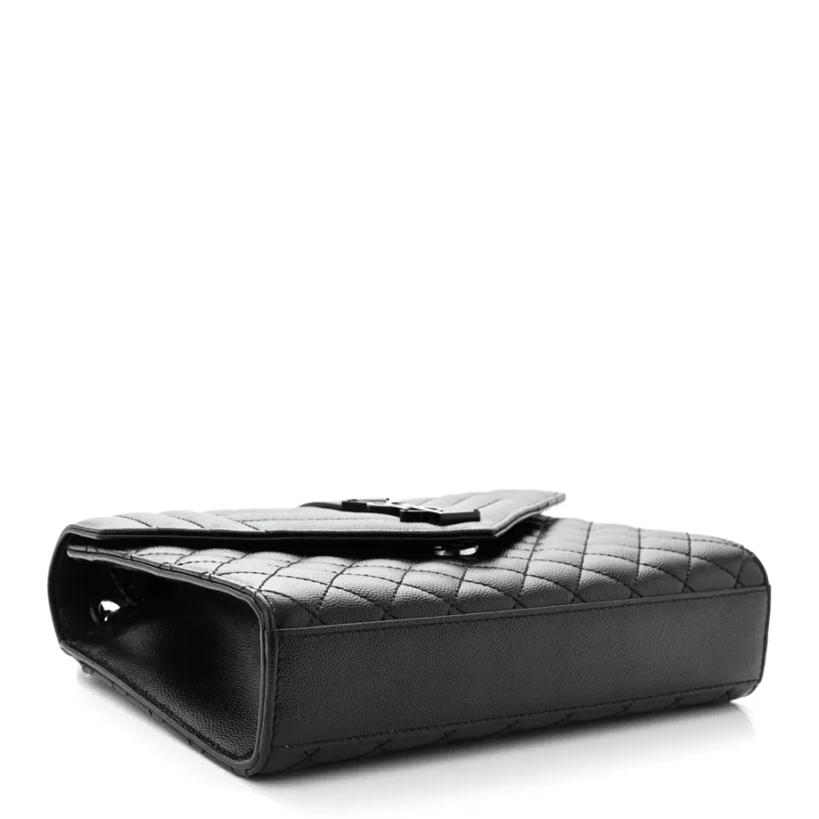 Saint Laurent Medium Satchel Black Triquilt Monochrome Monogram Grain De Poudre Textured Mixed Matelasse Leather Black Hardware