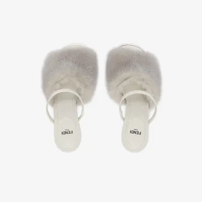 FENDI Light grey sable hair high heel sandals