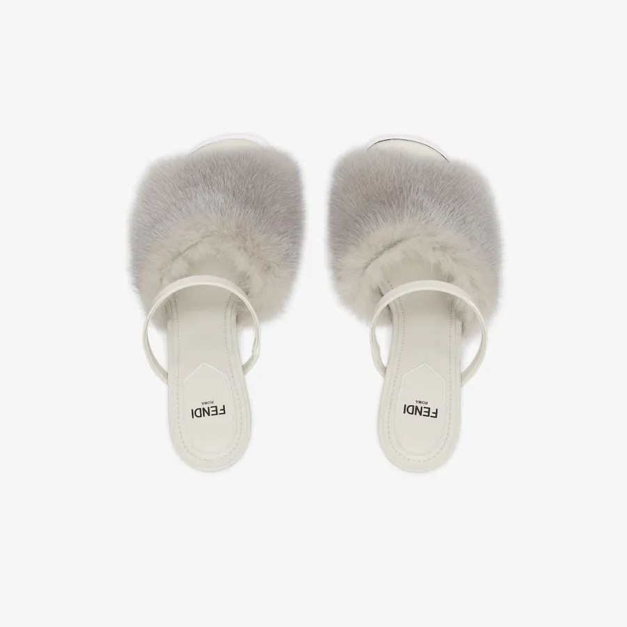 FENDI Light grey sable hair high heel sandals