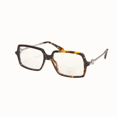 CHANEL square frame glasses black/dark blue/red/green/leopard-print color size 56口17-142