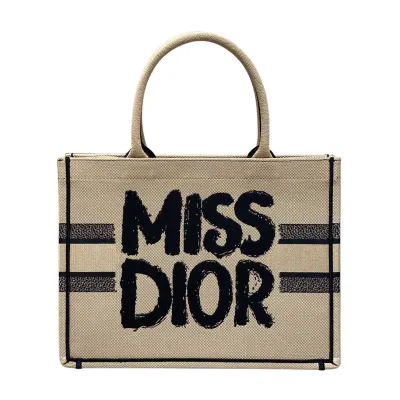 Dior Medium Dior Book Tote Beige And Black Miss Dior Graffiti Embroidery