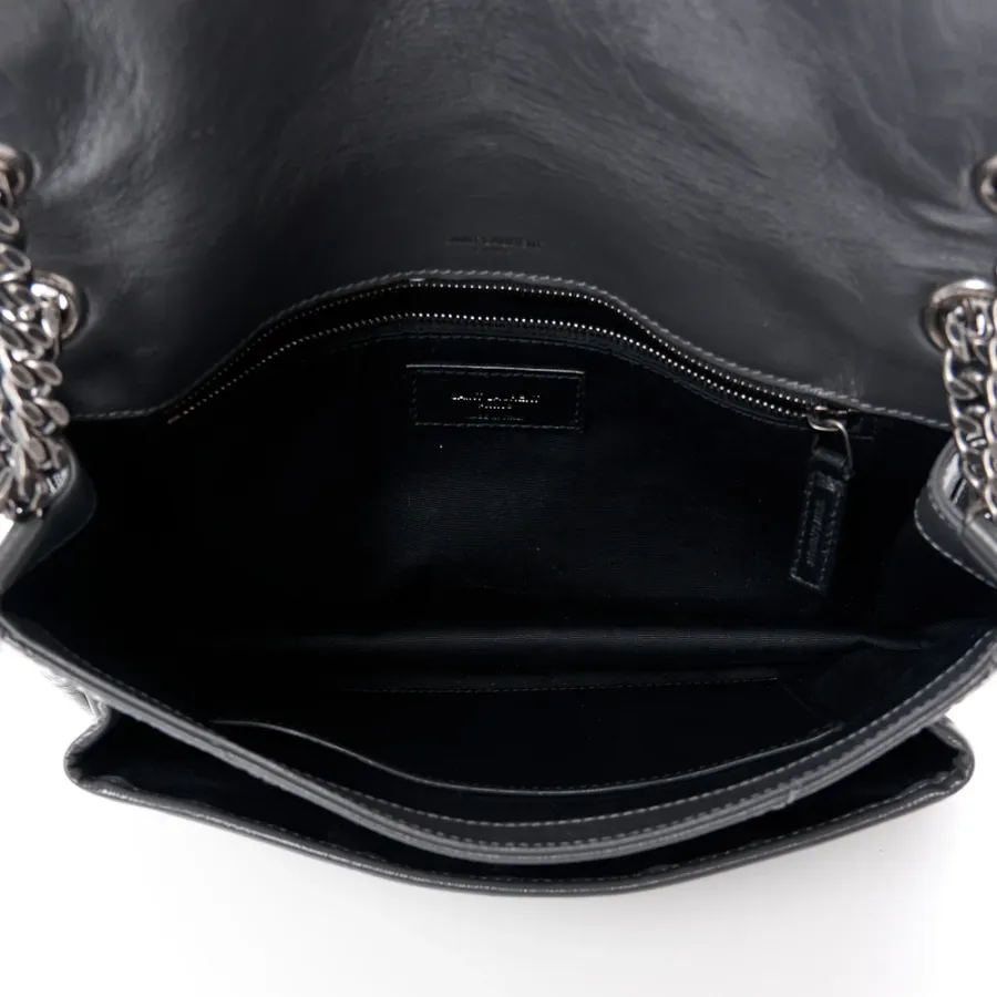 Saint Laurent Medium Niki Chain Satchel Storm Crinkled Monogram Calfskin Matelasse Leather