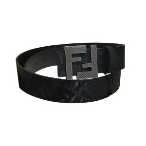 Fendi Men's FF Buckle Belt In Black F Embossed Calfskin With Gun Black Hardware 38mm