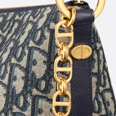 Dior Diorstar Hobo With Chain Blue Oblique Canvas Gold Hardware