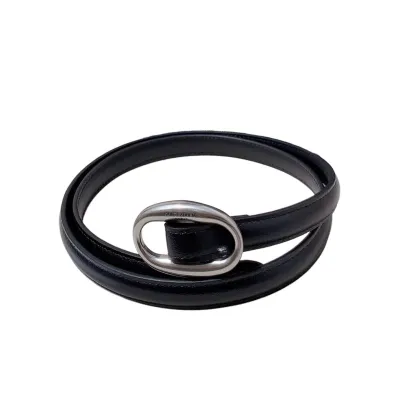 Saint Laurent Oval Buckle Thin Belt In Black Calfskin With Gold/Silver Hardware 15mm