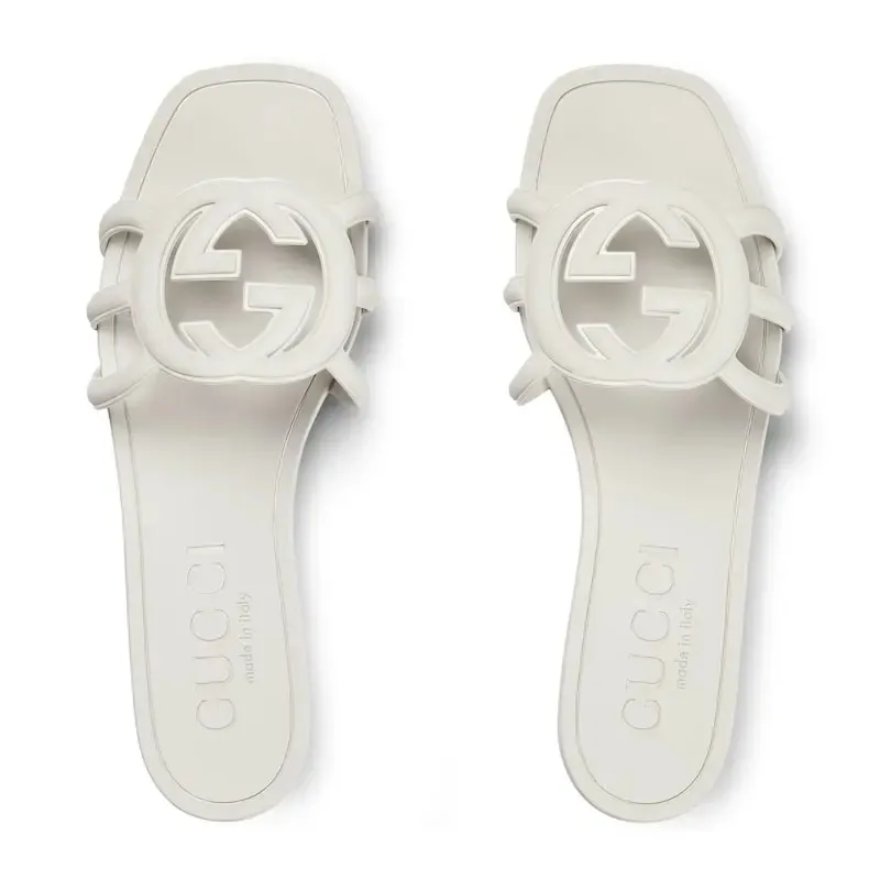 Gucci square head white flat bottom slippers