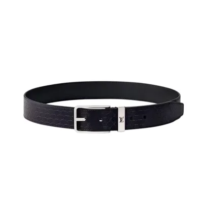Louis Vuitton Men's Pont Neuf Belt In Blue/Black Logo-Embossed Calfskin With Silver Hardware 35mm