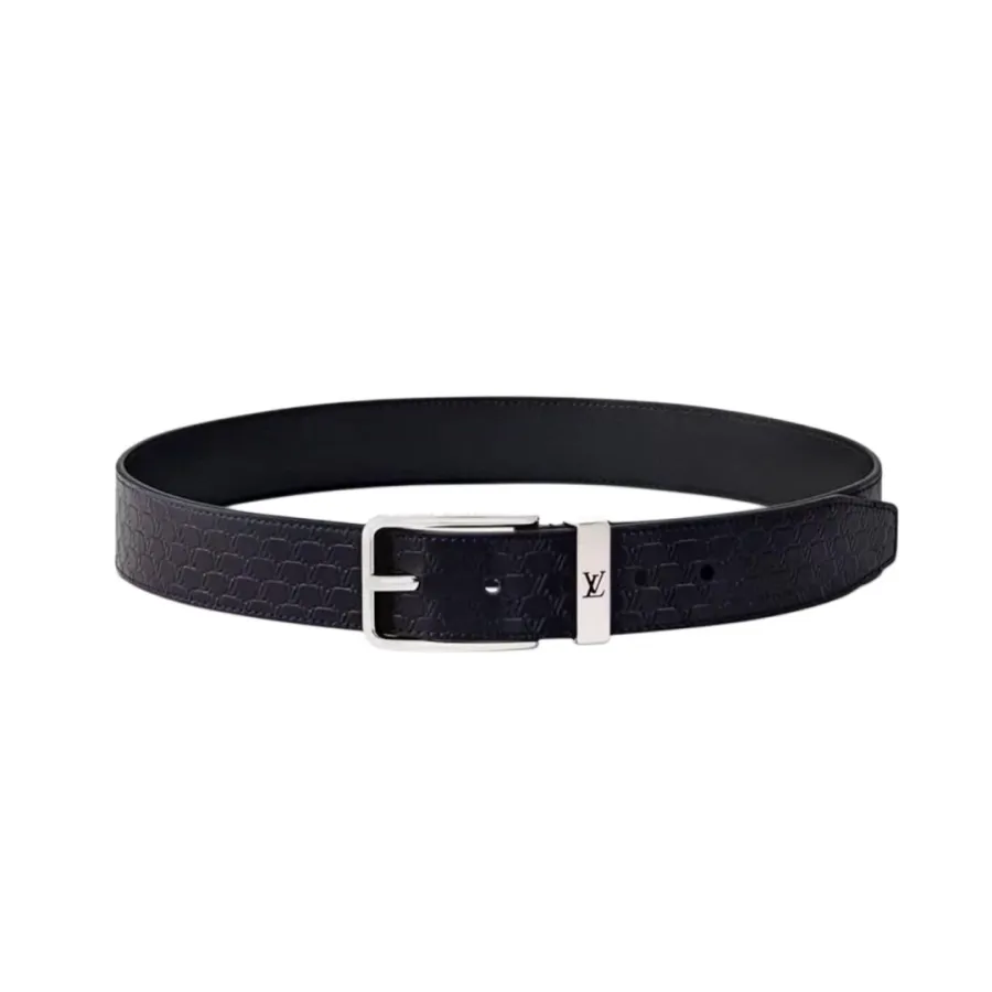 Louis Vuitton Men's Pont Neuf Belt In Blue/Black Logo-Embossed Calfskin With Silver Hardware 35mm