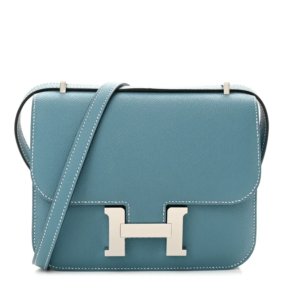 Hermès Constance 18 New Blue Jean Couro Epsom Hardware Prateado