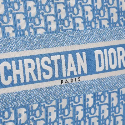 Dior Medium Dior Book Tote In Blue Dior Oblique Embroidered Canvas