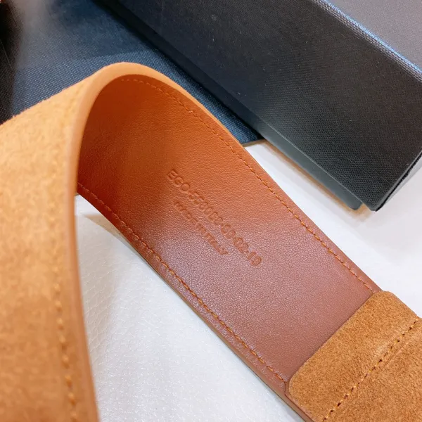 Saint Laurent Pairs Belt In Brown/Coffee Suede Leather With Gold/Silver Hardware 50mm - Image 5