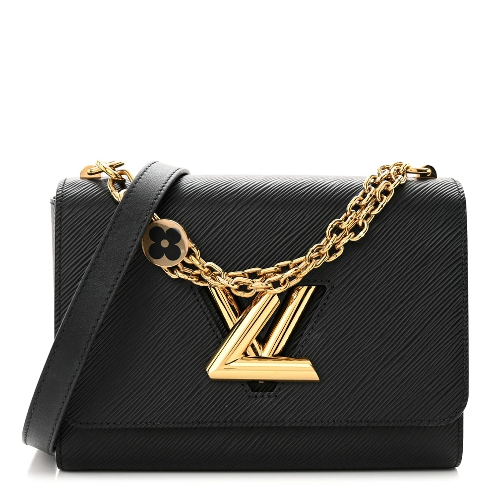 Louis Vuitton Twist MM Bolsa de Ombro Monogram Flower Chain Preta em Couro Epi com Ferragens de Latão
