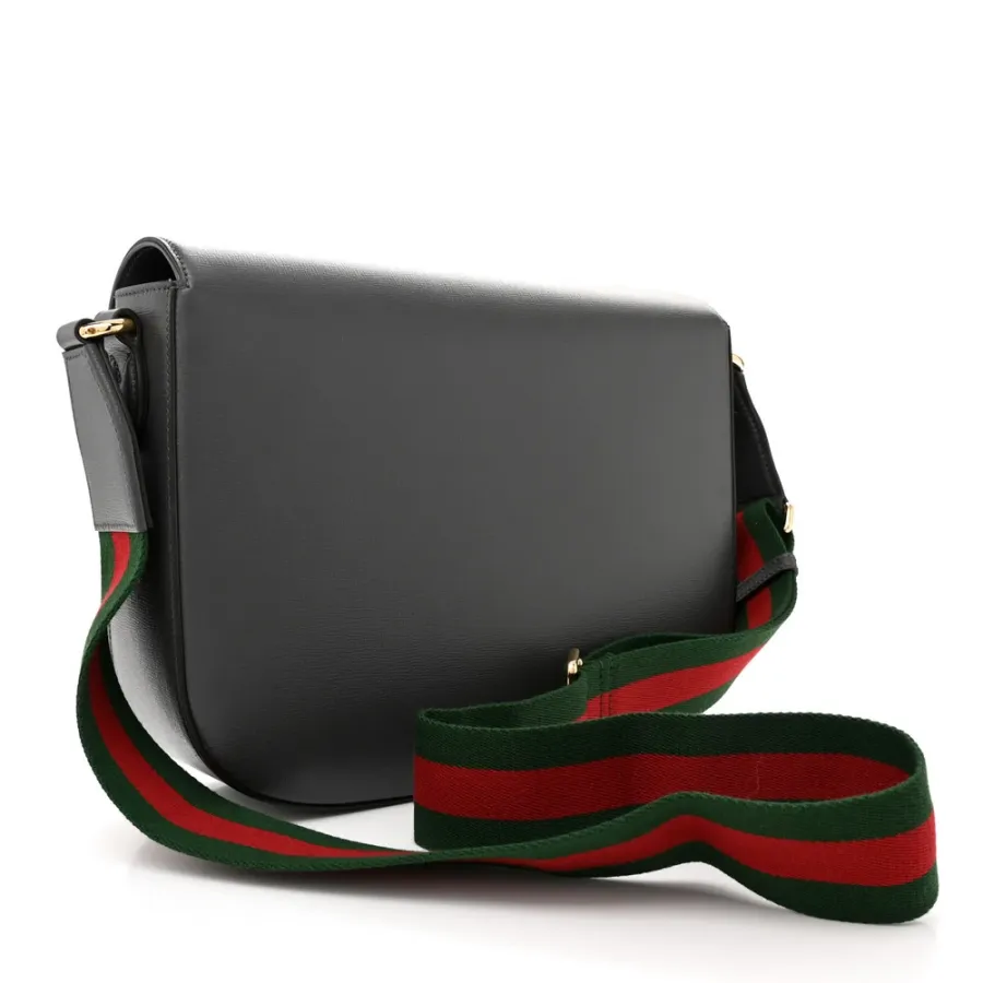 Gucci Small Web Horsebit 1955 Shoulder Bag Graphite Grey Azalea Calfskin Leather Gold Hardware