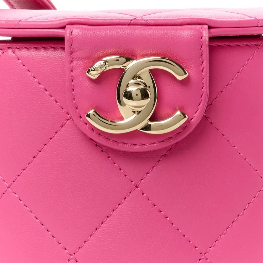 Chanel Elegant Chain Vanity Case Small Dark Pink Quilted Lambskin Leather & Resin Aged Gold Hardware