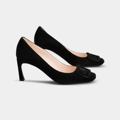 Roger Vivier Trompette Pumps High Heels In Black Suede With Suede Metal Buckle (Heel Height 7cm)