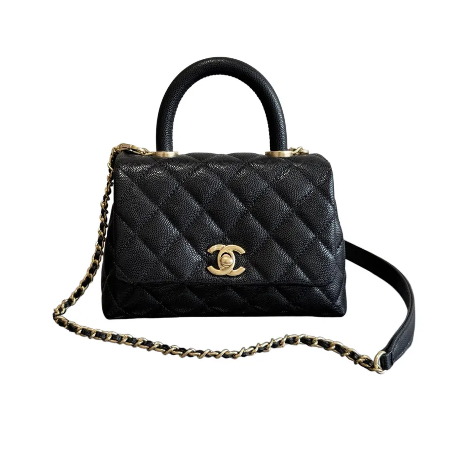 Chanel Coco Handle Black 19cm / 24cm Quilted Caviar Leather Crossbody Bags Top-Handle Bags