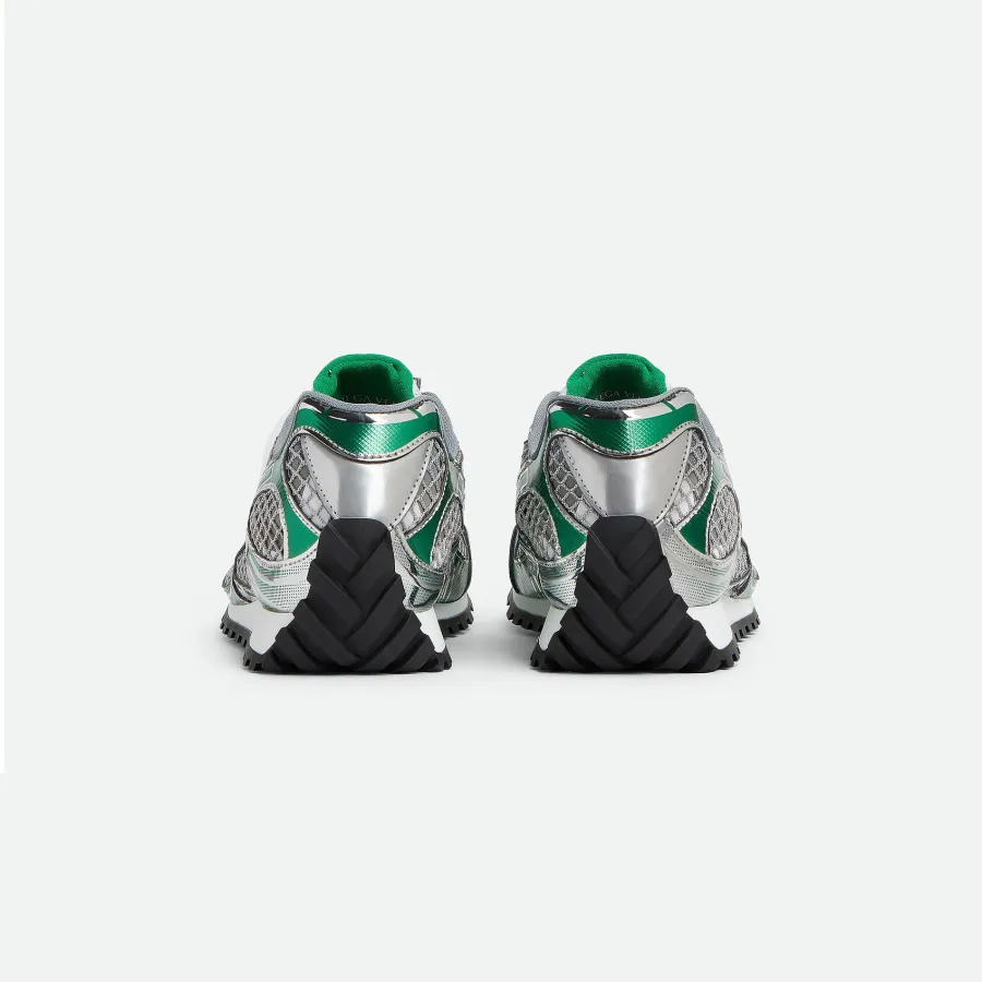 Bottega Veneta Orbit Sneakers In Silver/Green Technical Fabric And Mesh Lace-Up Sneaker