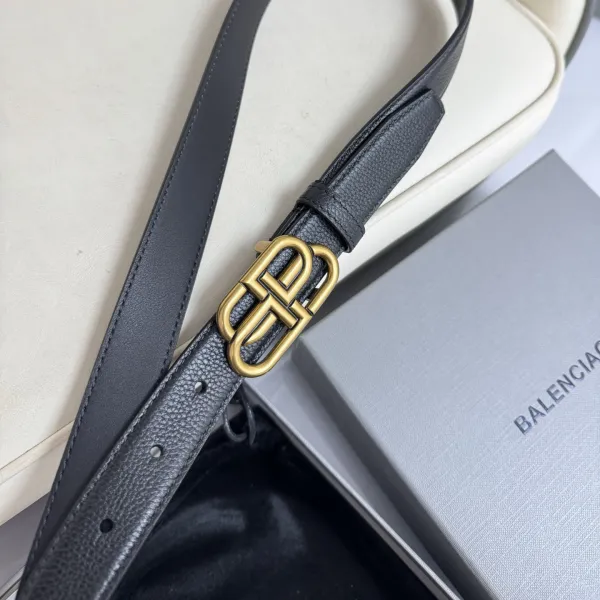 Balenciaga Women's BB Thin Belt In Black Grained Calfskin With Aged-Gold/Silver/Matte Black Hardware 25mm - Image 7