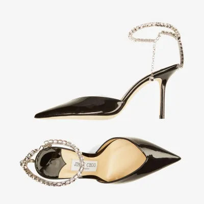 JIMMY CHOO Crystal decorated black patent leather heels