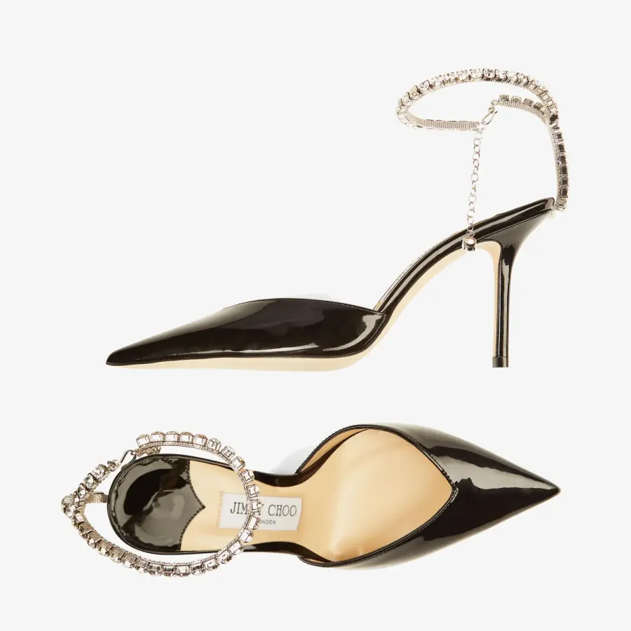 JIMMY CHOO Crystal decorated black patent leather heels