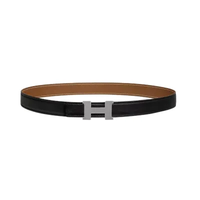 Hermès Women' s Mini Constance Guillochee Buckle Belt In Brown/Black/Etoupe/White/Orange Calfskin With Gold/Silver Hardware 24mm