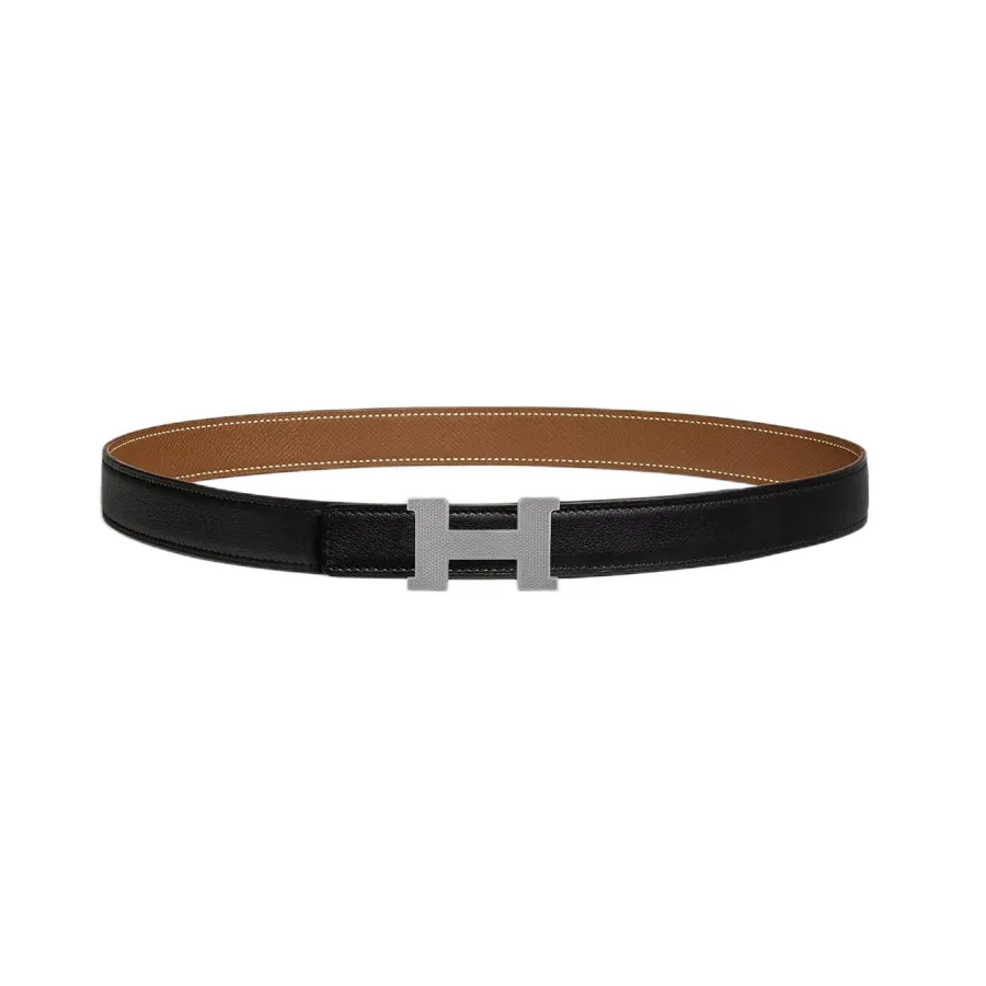 Hermès Women' s Mini Constance Guillochee Buckle Belt In Brown/Black/Etoupe/White/Orange Calfskin With Gold/Silver Hardware 24mm