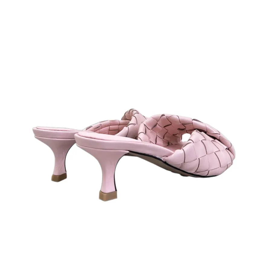Bottega Veneta Blink Mule In Pink Intrecciato Leather Kitten Heel Mule (Heel Height 4.5cm)