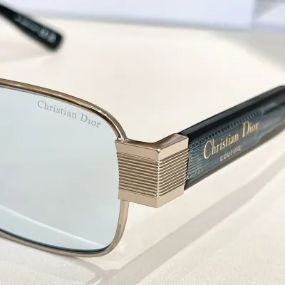 DIOR square frame glasses blue silver/blue light gold/black light gold color Size 54口17-145