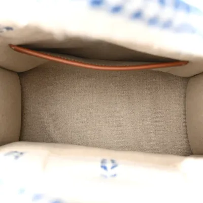 Celine Small Cabas Thais Tote Bag White/Blue Canvas & Calfskin Leather Stripe