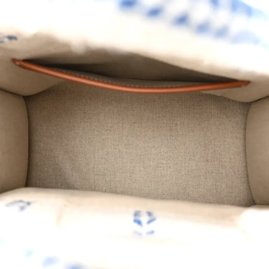 Celine Small Cabas Thais Tote Bag White/Blue Canvas & Calfskin Leather Stripe