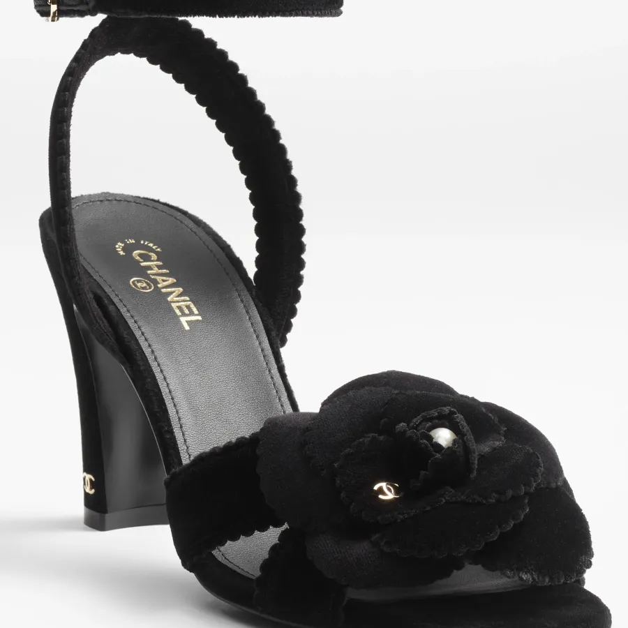 Chanel grosgrain, rhinestone and metal Black sandals