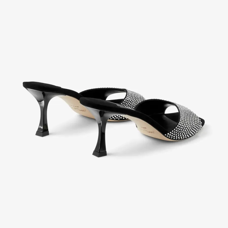 JIMMY CHOO Crystal embellish black suede sandals slippers