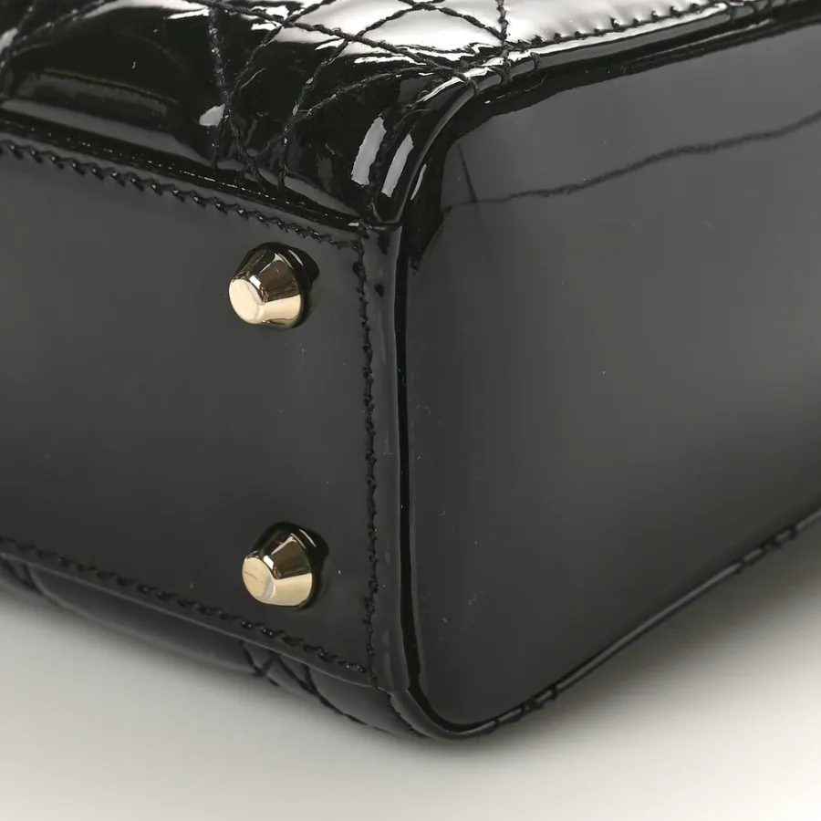 Dior Mini Lady Dior Black Patent Cannage Calfskin Leather Gold Hardware