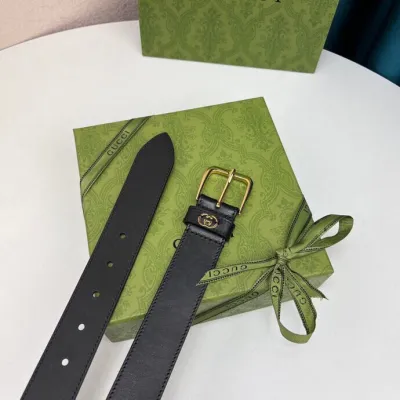 Gucci Men's Square Buckle And Interlocking G Belt In Black/Brown Calfskin With Gold/Silver Hardware 35mm