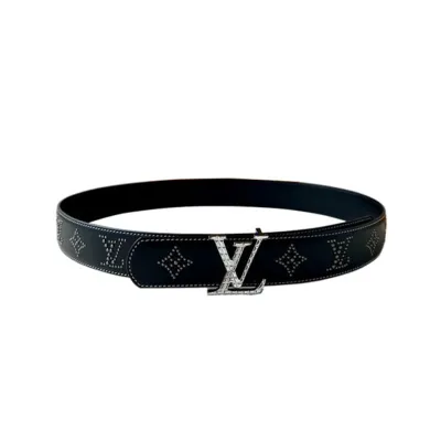 Louis Vuitton Men's Dimension Reversible Belt In Black Calfskin With Gold/Silver/Gun Black Hardware And Rhinestones 40mm