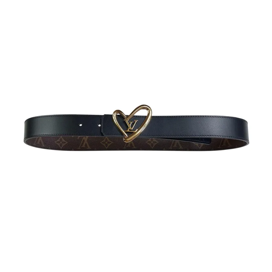 Louis Vuitton Women's The Knot Reversible Belt In Black Calfskin And Monogram Canvas With Gold Hardware 20mm