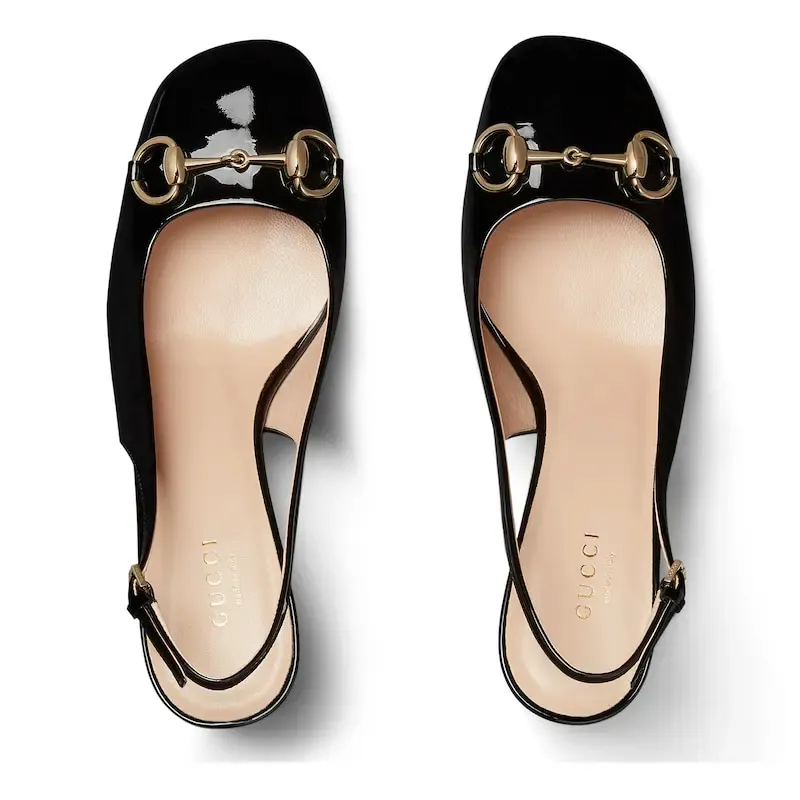 Gucci Black patent leather thick heel high heels shoes Rear lace up high heels