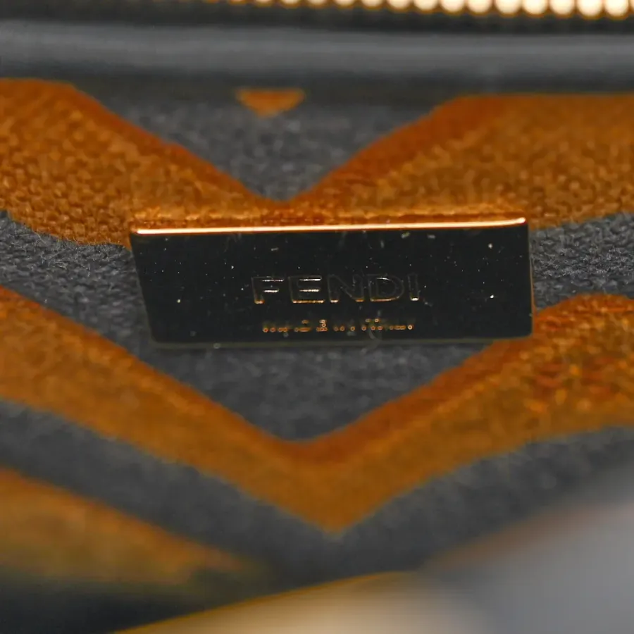 Fendi Mini Chinese New Year Tiger Embroidered Peekaboo Iconic Satchel Black / Dark Yellow King Vitello Leather & Canvas Gold Hardware