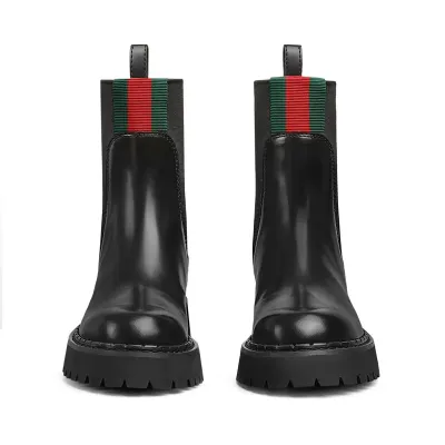 Gucci black webbing woven short boots