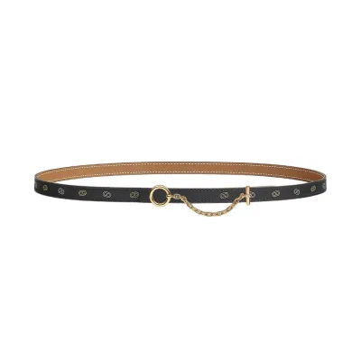 Hermès Women' s Round Chain Buckle Reversible Belt In Brown/Black Epsom Calfskin With Gold/Silver Hardware 13mm