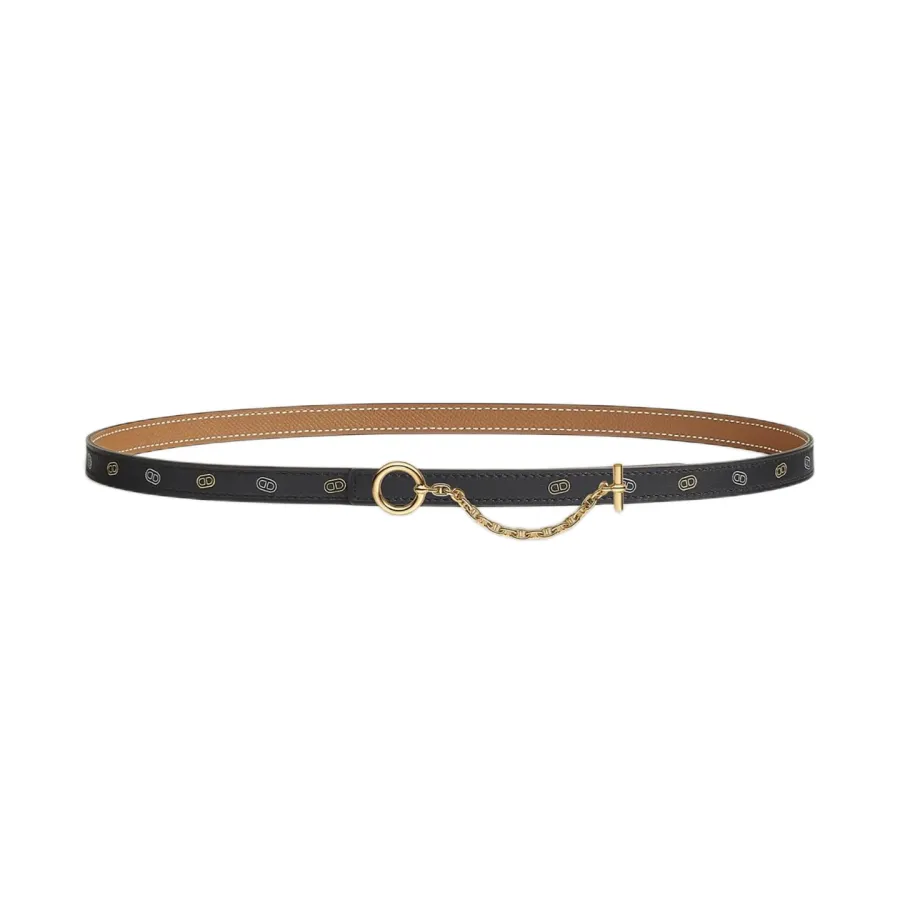 Hermès Women' s Round Chain Buckle Reversible Belt In Brown/Black Epsom Calfskin With Gold/Silver Hardware 13mm