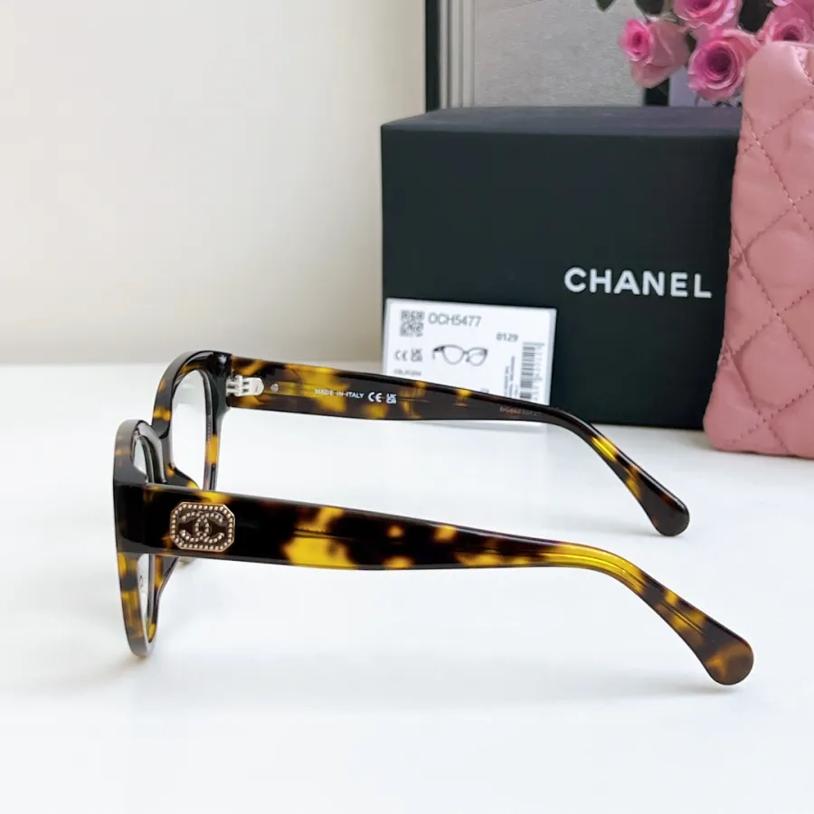 CHANEL glasses leopard-print black gold color size 55口16-140