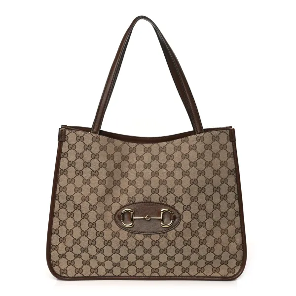 Gucci Horsebit 1955 Tote Bag Beige / Brown Sugar Monogram Canvas Light Brass Hardware