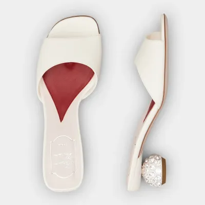 Roger Vivier Mules Sandals In Black/White Leather Crystal Heels (Heel Height 4cm)