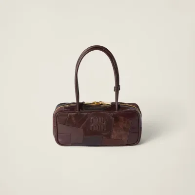 Miu Miu Beau Leather / Suede splicing Deep Brown Top-Handle Bags
