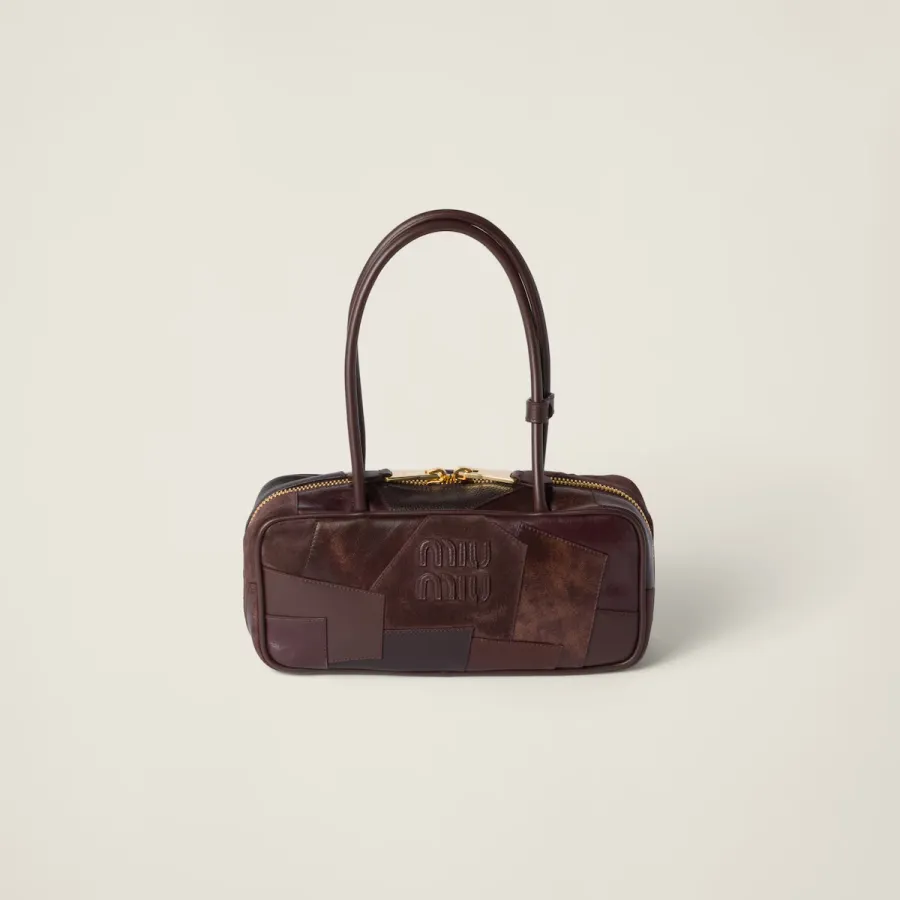 Miu Miu Beau Leather / Suede splicing Deep Brown Top-Handle Bags